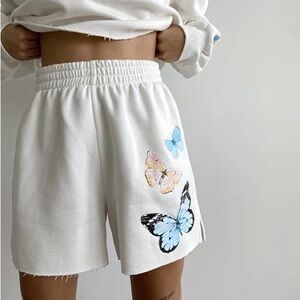 Bailey Rose White Butterfly Print Elastic-Waist Women’s Shorts Size S